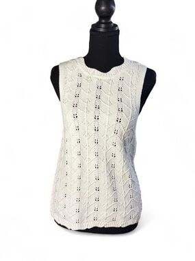 DESIGN365 Womens Medium Cream Pointelle Open Knit Tank Top Sleeveless Sweater